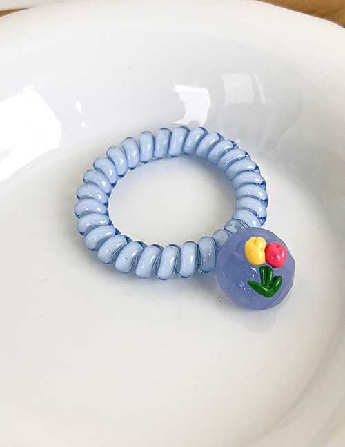 Fashion Blue Plastic Flower Telephone Ring Hair Rope