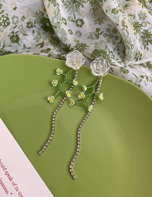 Fashion Silver Resin Diamond Claw Chain Fringe Flower Drop Earrings