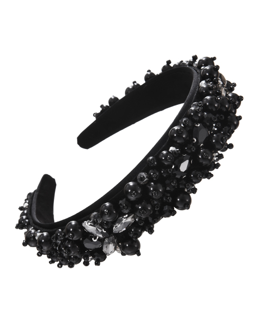 Fashion Black Fabric Alloy Diamond Geometric Drop Pearl Headband