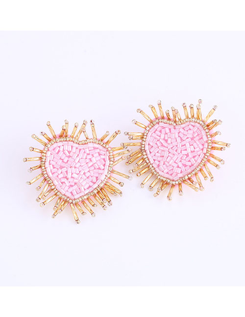 Fashion Light Pink Geometric Diamond Heart Bead Braided Stud Earrings