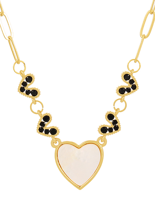 Fashion Black Bronze Zircon Shell Heart Pendant Necklace