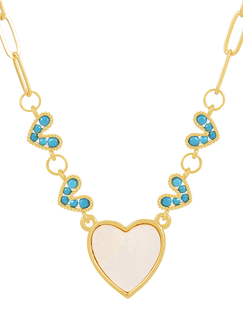 Fashion Blue Bronze Zircon Shell Heart Pendant Necklace