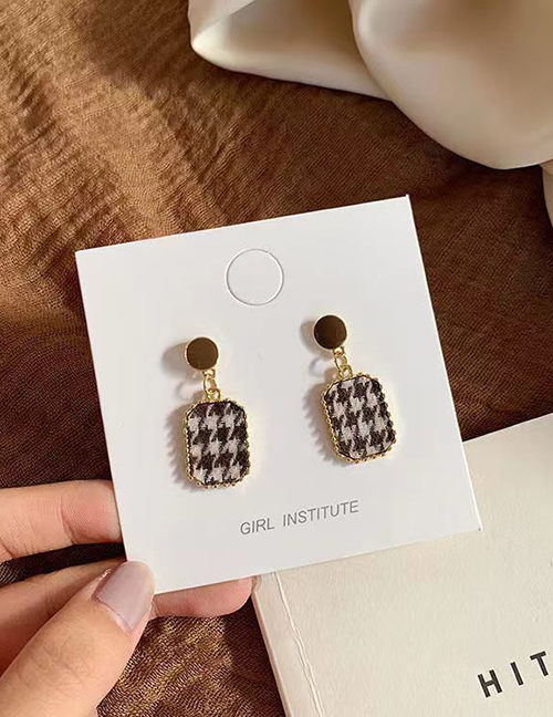 Fashion Brown Alloy Houndstooth Square Earrings