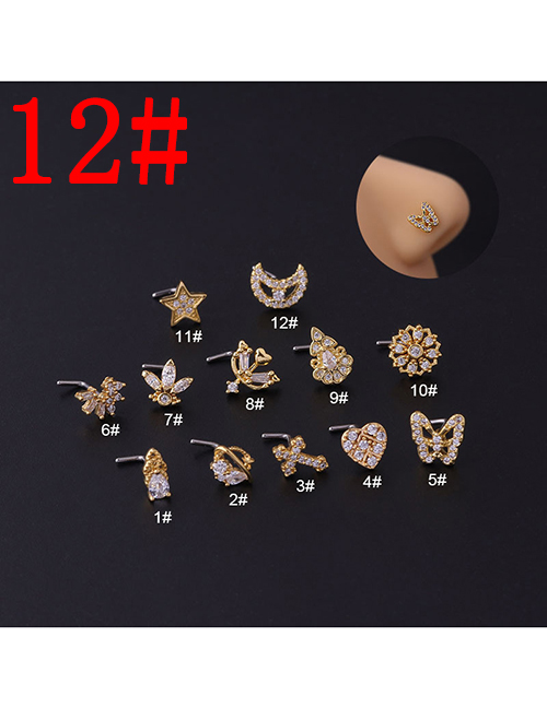 Fashion Gold 12 Titanium Steel Inlaid Zirconium Star Moon Flower Butterfly Piercing Nose Stud