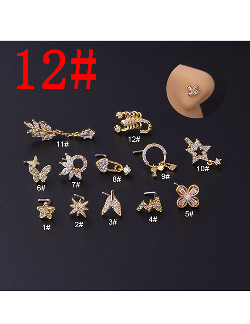 Fashion Gold 12 Titanium Steel Inlaid Zirconium Flower Five-pointed Star Butterfly Leaf Piercing Nose Ring