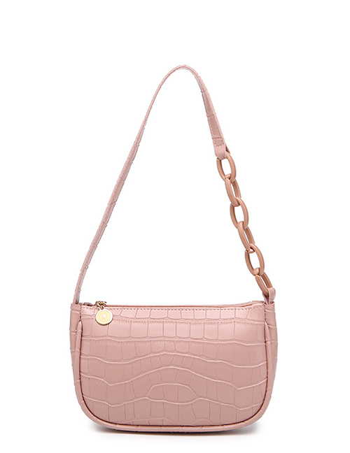 Fashion Pink Pu Crocodile Print Shoulder Bag
