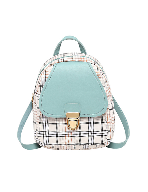 Fashion Blue Pu Check Lock Large Capacity Backpack