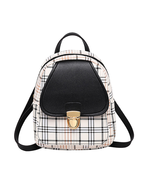 Fashion Black Pu Check Lock Large Capacity Backpack