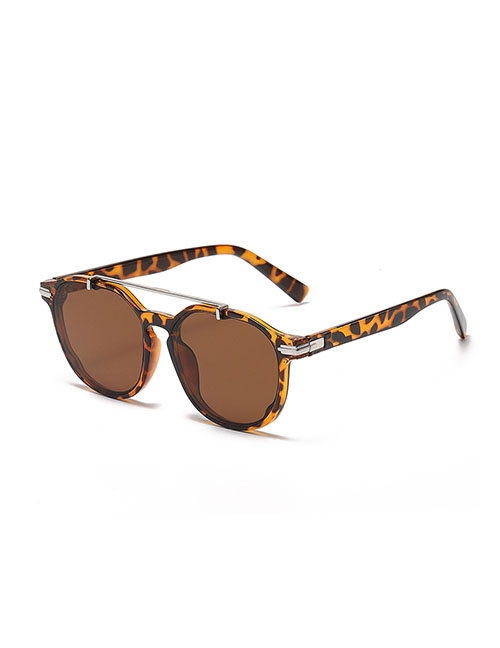 Fashion Leopard Print Metal Double-bridge Round Sunglasses