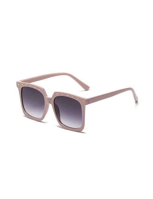 Fashion Pink Square Rice Nail Large Frame Sunglasses