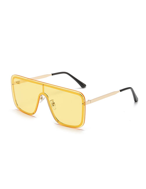 Fashion Yellow One Piece Large Frame Square Sunglasses