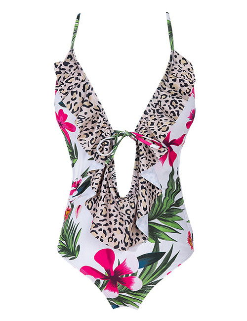 Fashion Green Polyester Print Flash Cutout One-piece Swimsuit