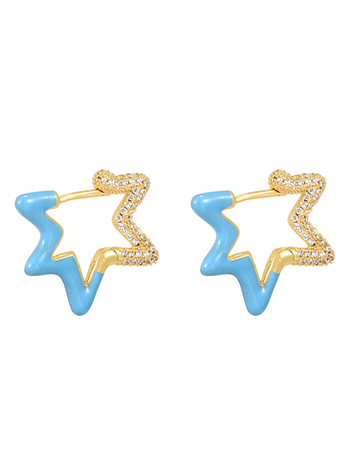 Fashion Blue Brass Set Zircon Drip Oil Star Earrings