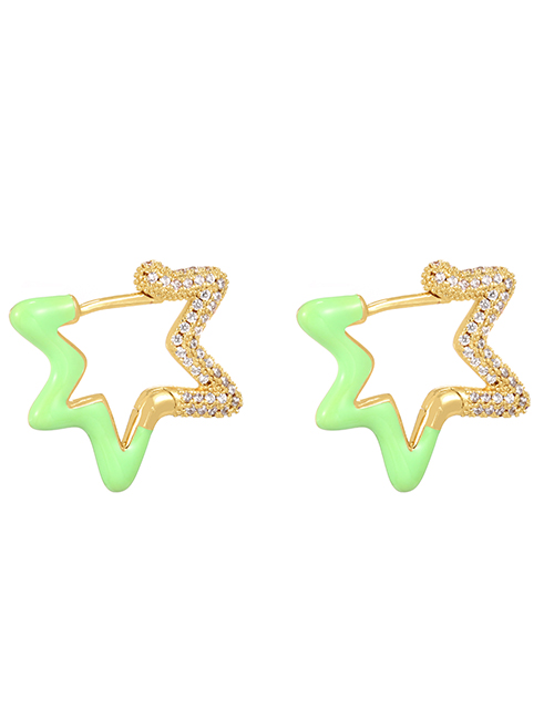 Fashion Green Brass Set Zircon Drip Oil Star Earrings