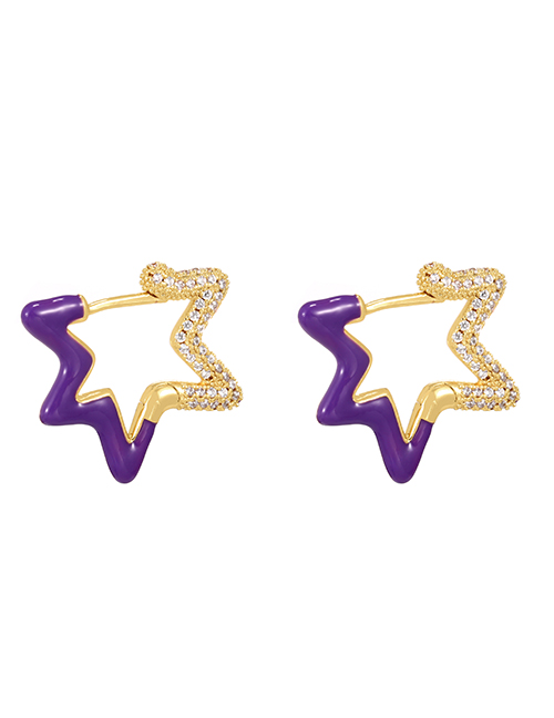 Fashion Purple Brass Set Zircon Drip Oil Star Earrings