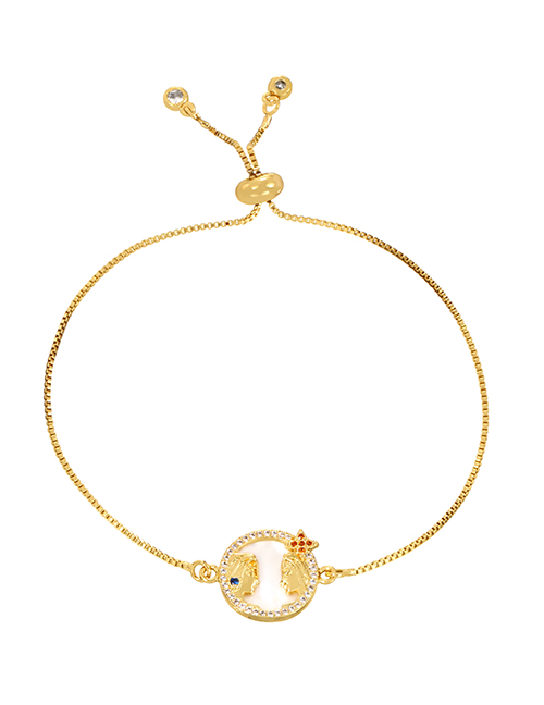 Fashion Gold Brass Set Zircon Shell Girls Round Pendant Bracelet