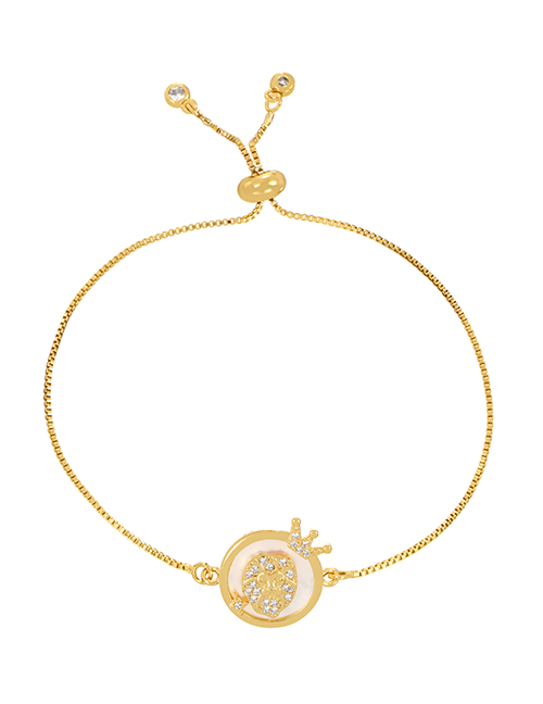 Fashion Gold-2 Bronze Zircon Shell Lion Crown Round Pendant Bracelet