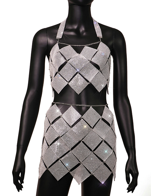 Fashion Silver Skirt Metal Diamond Diamond Cutout Skirt