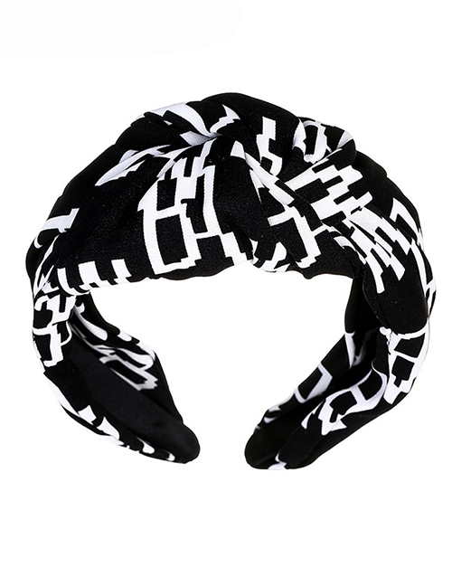 Fashion Black Fabric Print Knotted Wide-brimmed Headband