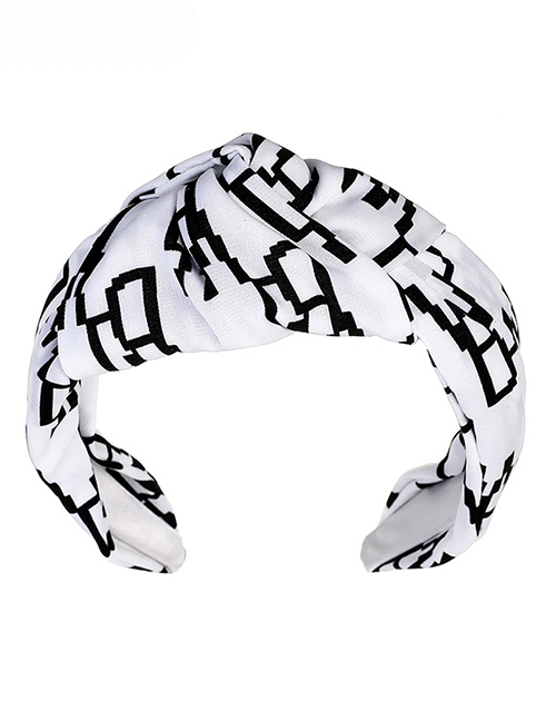 Fashion White Fabric Print Knotted Wide-brimmed Headband