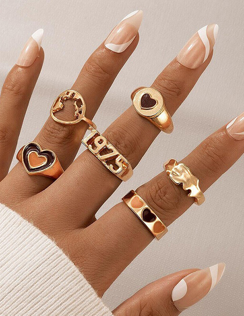 Fashion 2# Alloy Heart Digital Geometric Ring Set