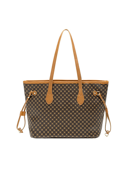Fashion Brown Pu Print Large Capacity Shoulder Bag