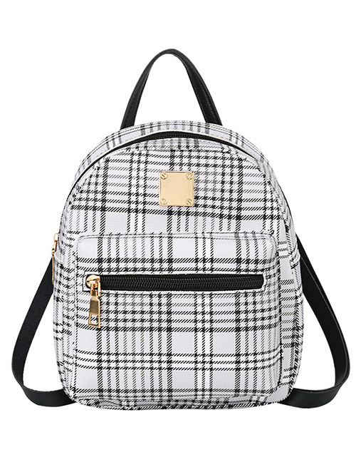 Fashion Black Pu Check Large Capacity Backpack