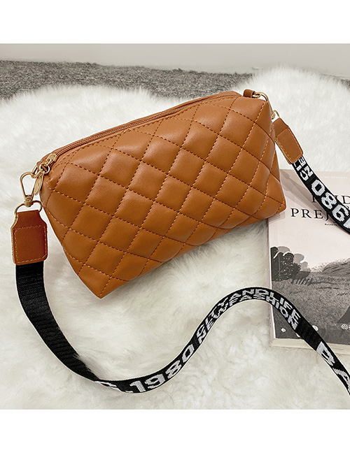 Fashion Brown Pu Rhombus Large-capacity Letter Shoulder Strap Messenger Bag