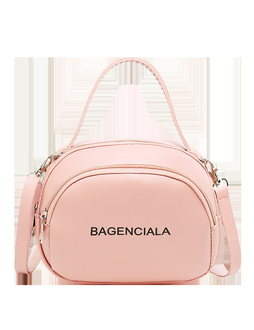 Fashion Pink Pu Letter Large Capacity Crossbody Bag