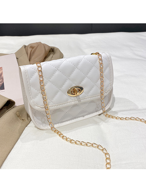 Fashion White Pu Diamond Lock Flap Crossbody Bag