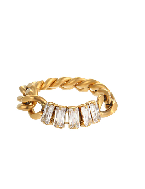Fashion White Diamond Stainless Steel Gold Plated Zirconium Chain Ring