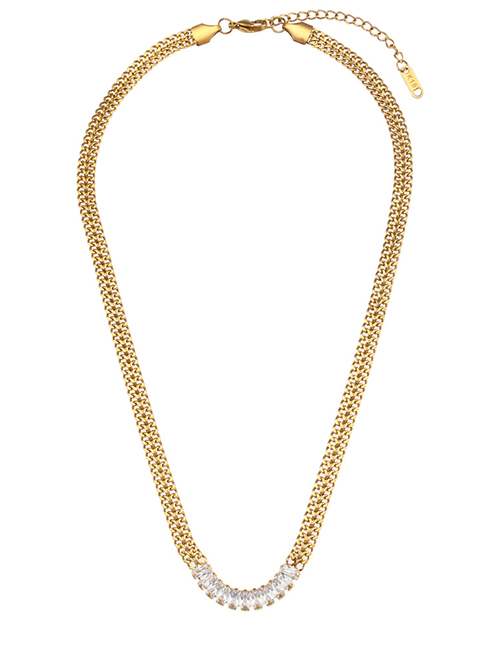Fashion Necklace - White Titanium Steel Set Zirconium Double Chain Necklace