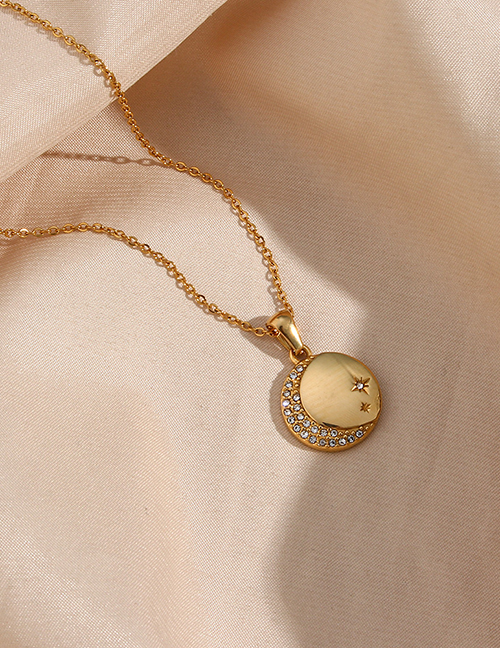Fashion Gold Stainless Steel Gold Plated Zirconium Moon Necklace