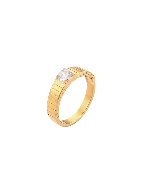 Fashion Gold Stainless Steel Gold Plated Zirconium Vertical Ring