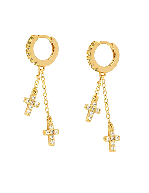 Fashion Golden (cross) Brass Diamond Cross Drop Earrings