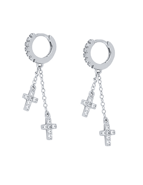 Fashion Silver (cross) Brass Diamond Cross Drop Earrings