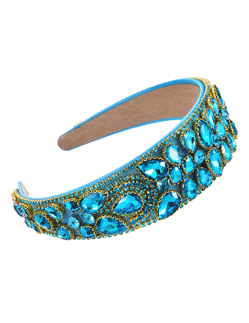 Fashion Blue Fabric Alloy Diamond-studded Water Drop Headband