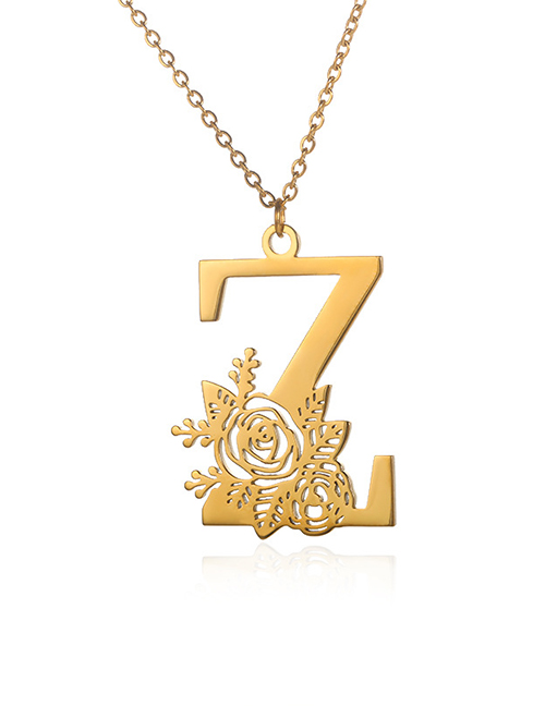 Fashion Gold Z Stainless Steel 26 Letter Rose Necklace