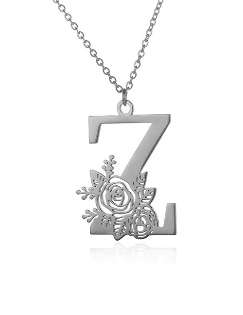 Fashion Platinum Z Stainless Steel 26 Letter Rose Necklace