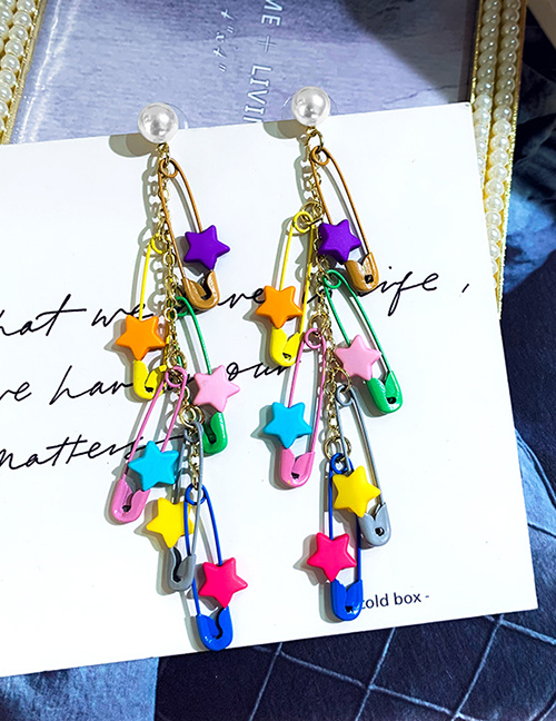 Fashion Color Colorful Star Fringe Paper Clip Earrings