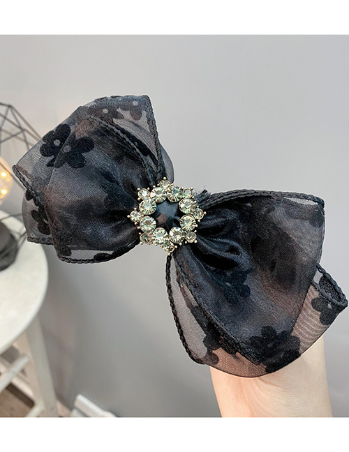 Fashion Black Bow Fabric Diamond Jacquard Three-layer Bow Hair Clip