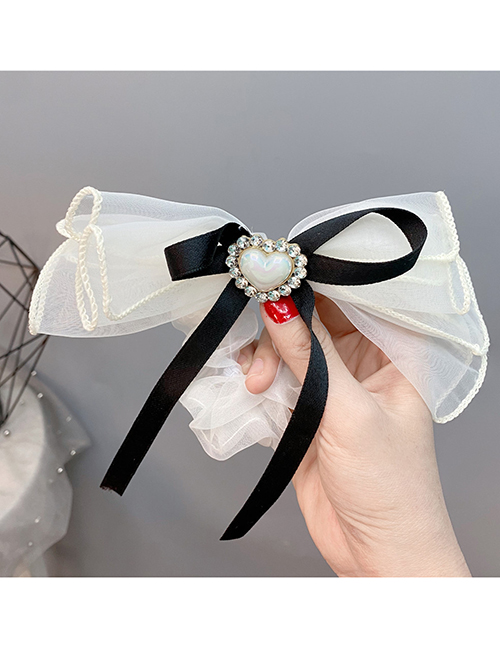 Fashion White Chiffon Bow And Diamond Pearl Heart Hairband