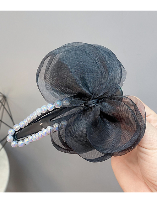 Fashion Black Bow Mesh Bow Pearl Hair Clip