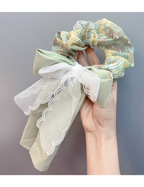 Fashion Green Floral Multilayer Lace Bow Hair Tie