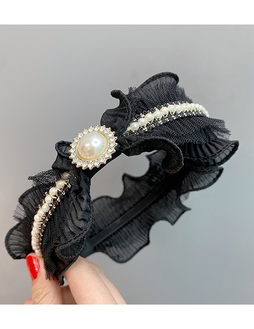 Fashion Black Fungus Diamond-studded Pearl Headband With Wood Ear
