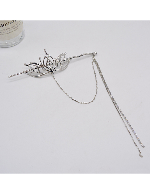 Fashion Silver Metal Lotus Flash Diamond Tassel Hairpin
