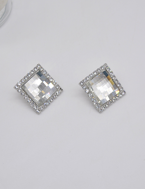 Fashion Silver Alloy Geometric Square Crystal Stud Earrings