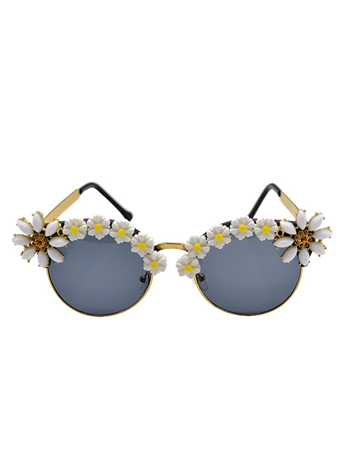 Fashion Color Resin Floral Large Frame Sunglasses