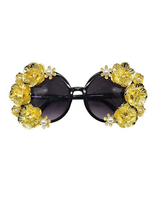 Fashion Gold Metal Floral Round Frame Sunglasses
