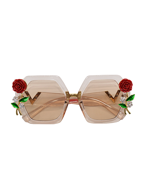 Fashion Pink Resin Diamond Flower Sunglasses